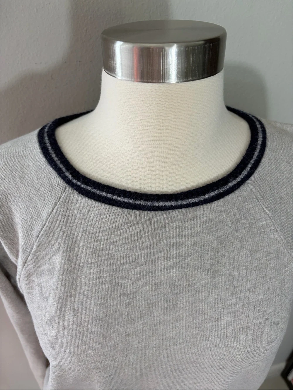 J. Crew Navy and Light Gray Knit Pullover size s 100% Cotton and wool trim